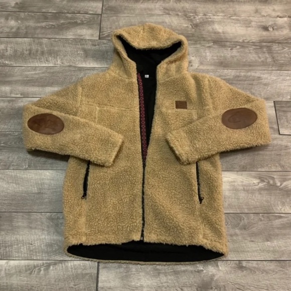 Green Sheep Women's Deep Pile Sherpa Oatmeal Fleece Full Zip Jacket Size Medium - Picture 1 of 9